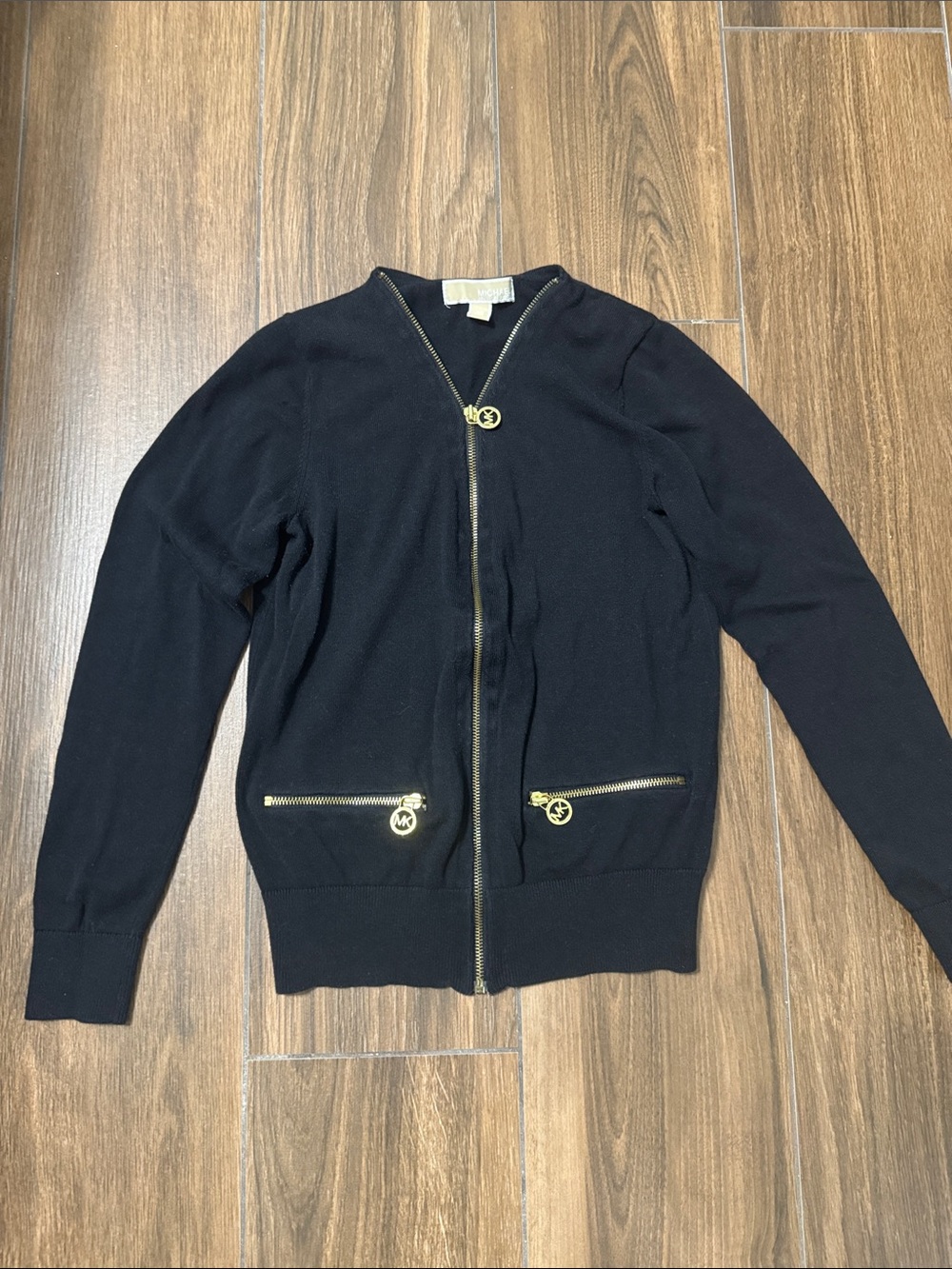 Michael Kors Black Gold-Tone Zip cardigan Size XS